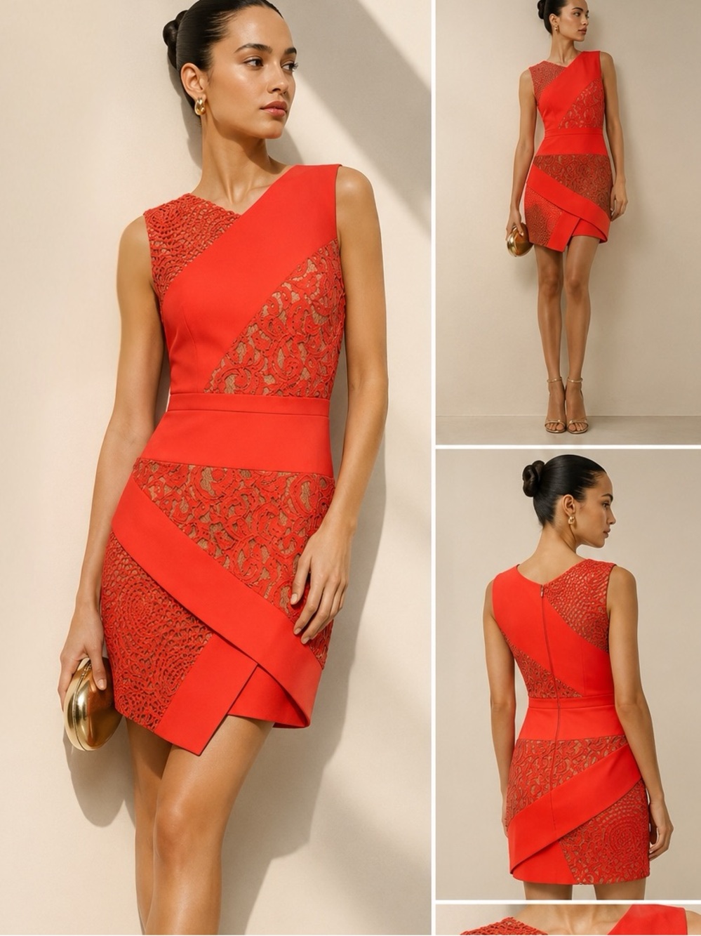 BCBGMAXAZRIA Orange Red Lace Mini Cocktail Dress. Size 2.